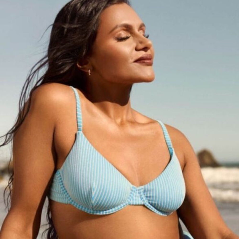 Andie x Mindy The Bermuda bikini top‎ stripe splash Blue gold size small NWT